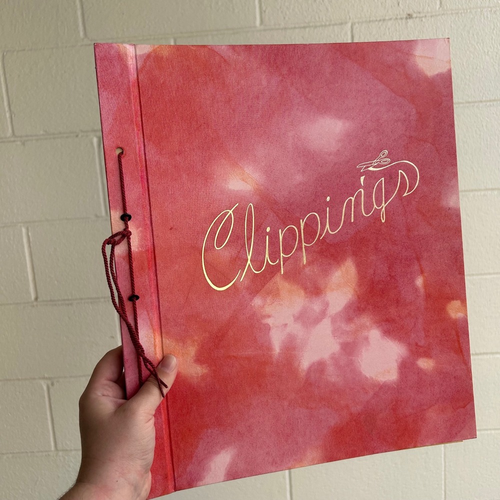 Vintage Large Scrap Book Clippings Retro Pink Paper Paged Binder